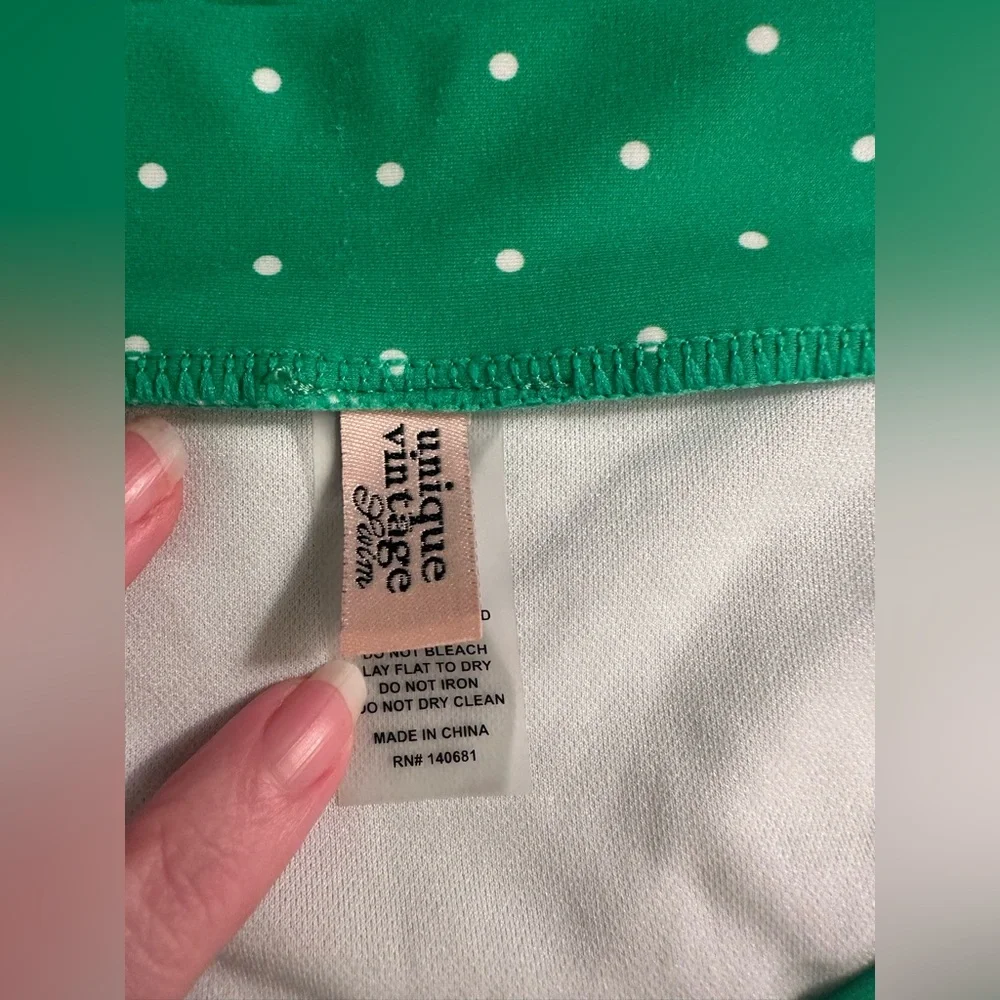 Unique Vintage Plus Size Green & White Pin Dot Monroe Swim Bottom - Picture 10 of 10